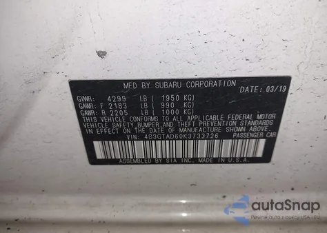 2019 Subaru Impreza 2.0I Premium z USA, uszkodzony, nr VIN 4S3GTAD60K3733726